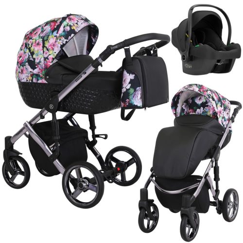 Kunert Tiaro Premium 3in1 Multifunkciós Babakocsi Black-Flowers