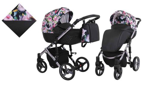 Kunert Tiaro Premium 3in1 Multifunkciós Babakocsi Black-Flowers