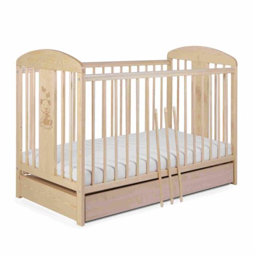 Tomi 20. Kiságy 60x120 - fenyő (bemart maci mintával)