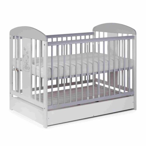 Tomi 20. Kiságy szürke és fehér 60x120 - (bemart maci mintával)